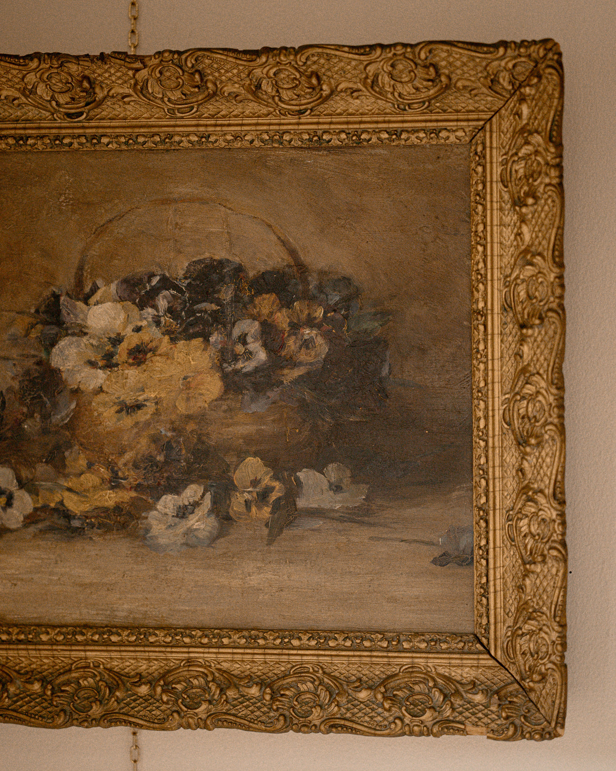 Antique Pansy Floral Still Life Oil Painting