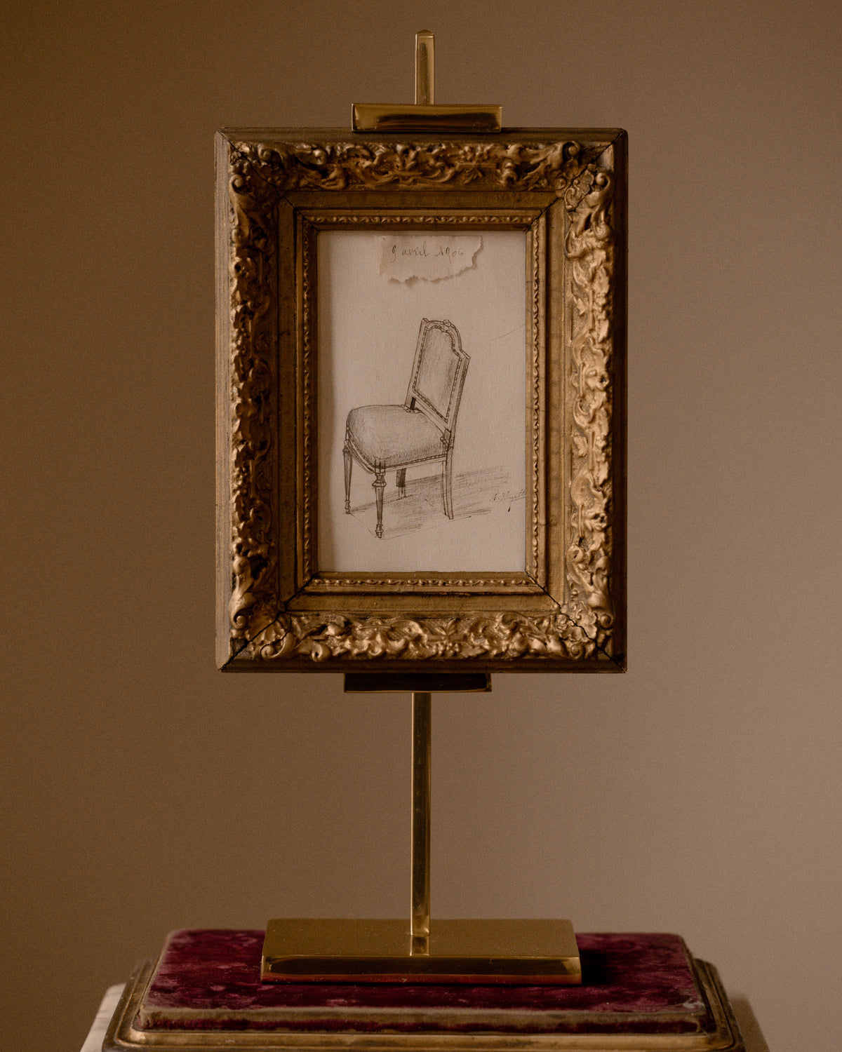 Antique French Pencil Sketch of a Chair, C. 1906