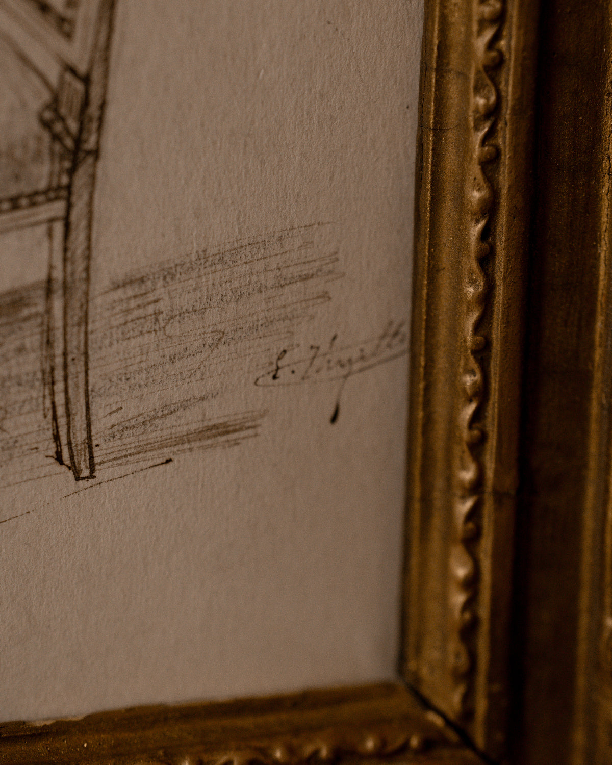 Antique French Pencil Sketch of a Chair, C. 1906