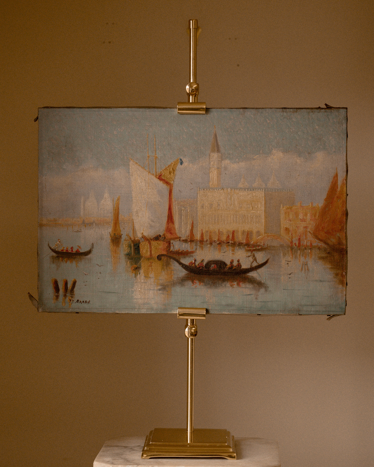 Antique Venetian Canal Scene Oil Painting
