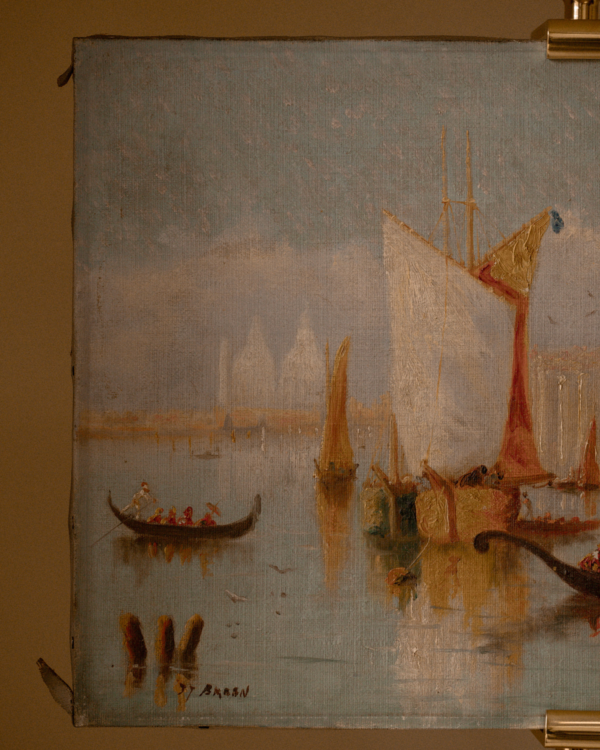 Antique Venetian Canal Scene Oil Painting