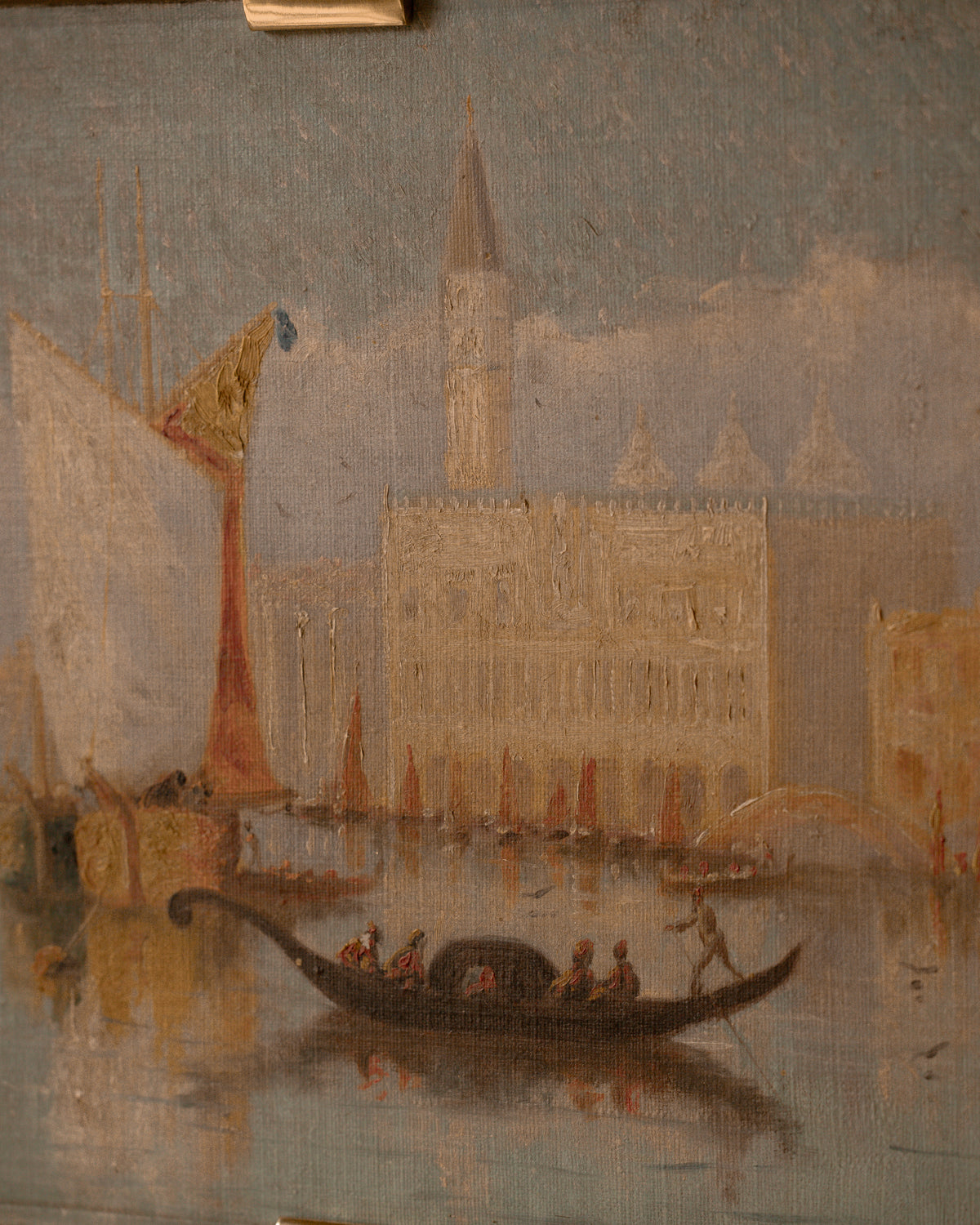 Antique Venetian Canal Scene Oil Painting