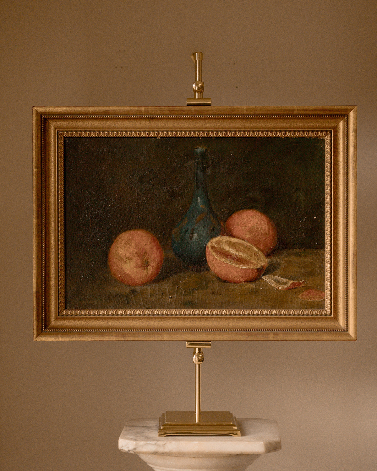 Antique Still Life with Fruit & Blue Glass Bottle