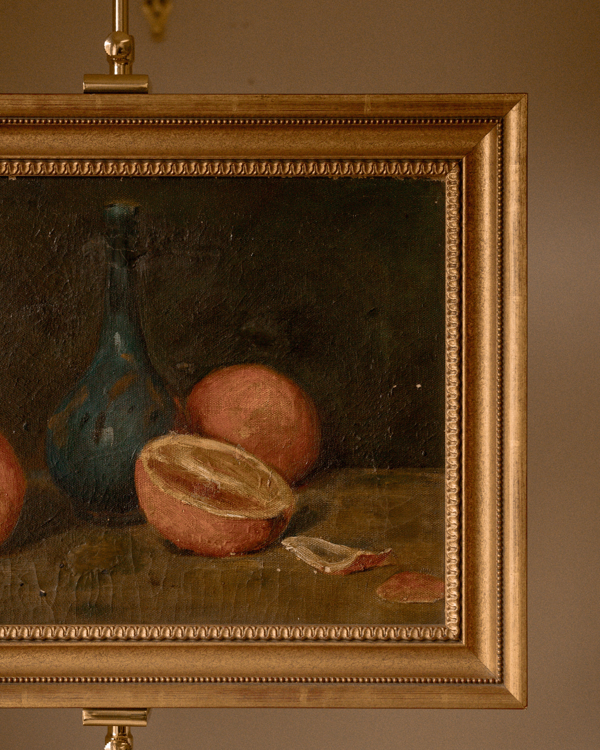 Antique Still Life with Fruit & Blue Glass Bottle