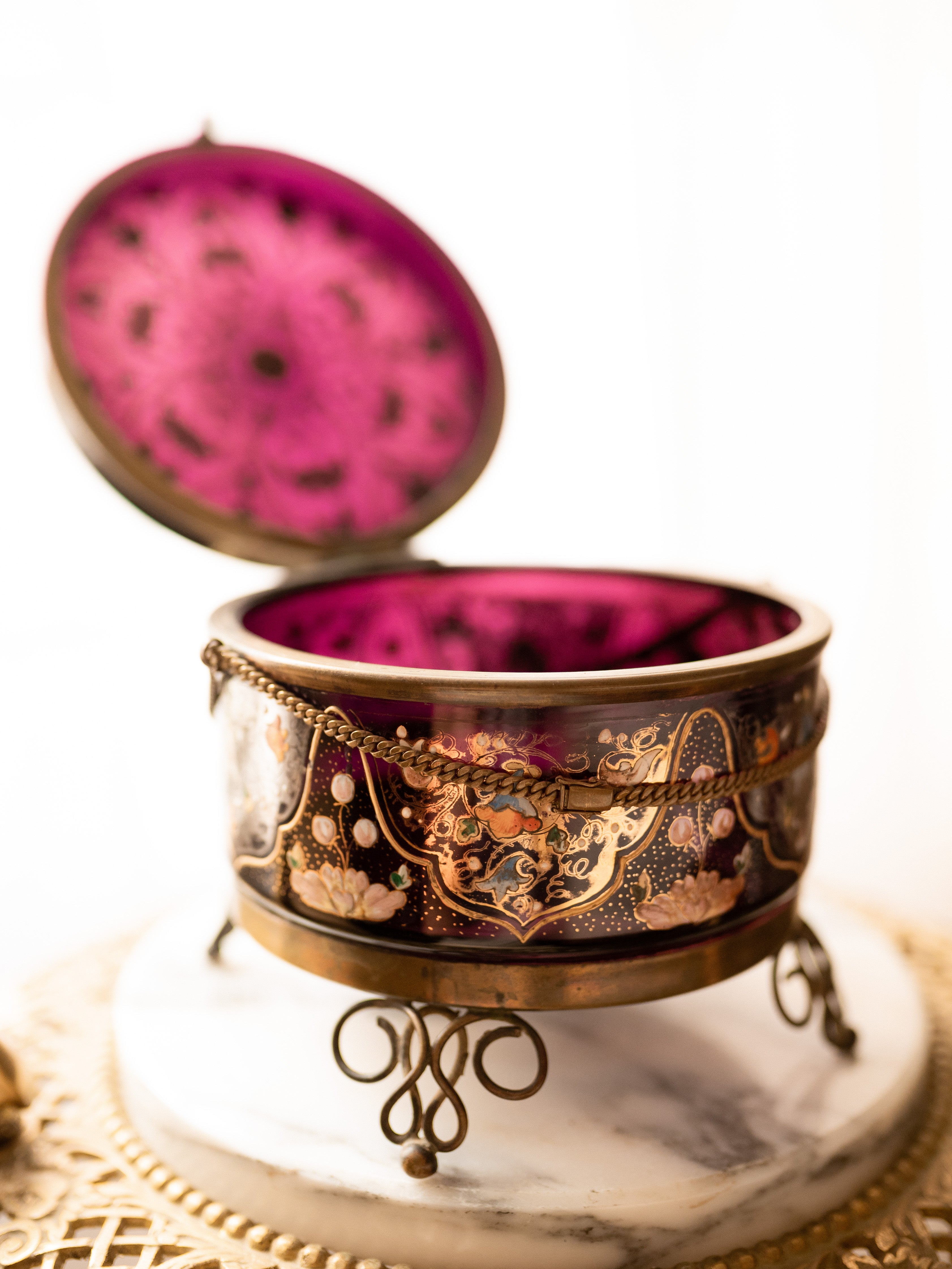 Antique Amethyst Moser Glass Hand-Painted Casket