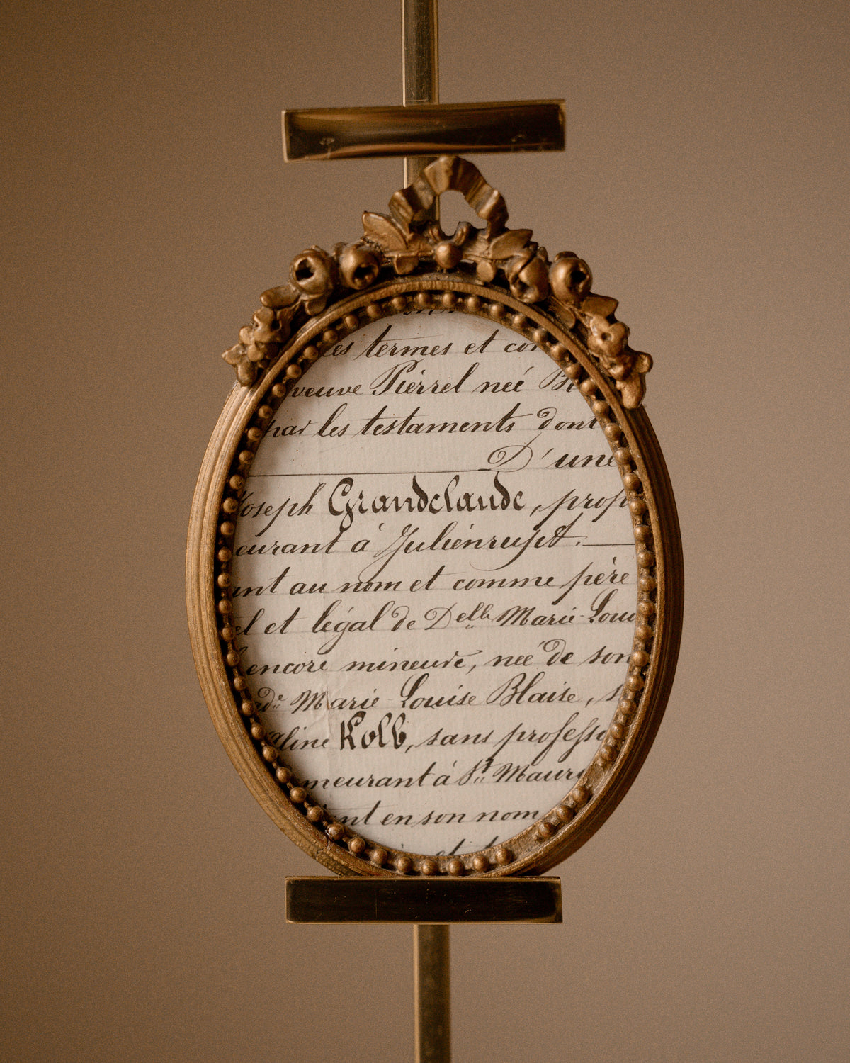 Antique French Giltwood Frame with Handwritten 19th C. Document