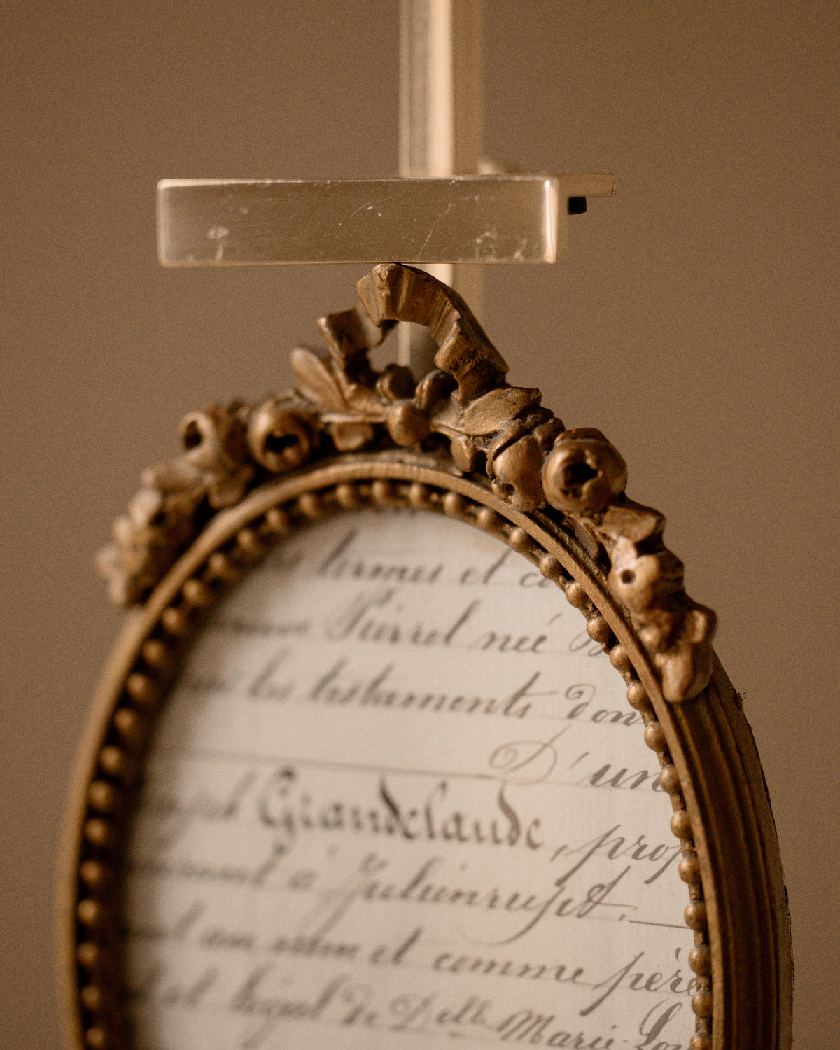 Antique French Giltwood Frame with Handwritten 19th C. Document