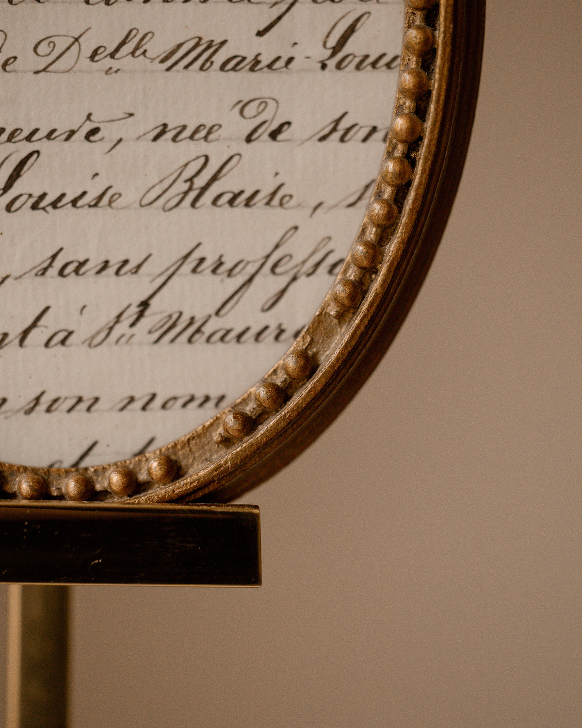 Antique French Giltwood Frame with Handwritten 19th C. Document