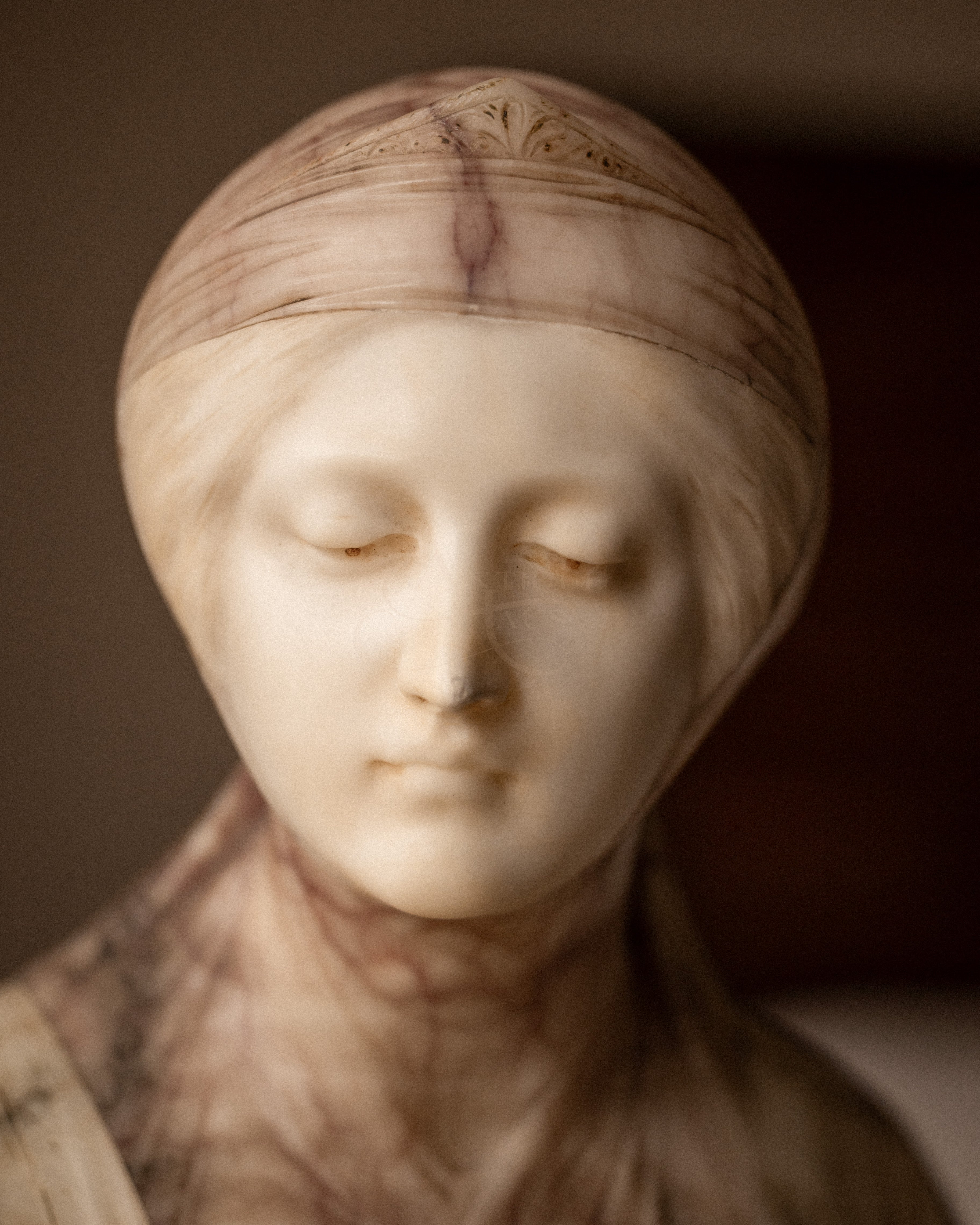 European Antique Alabaster Bust of Beatrice