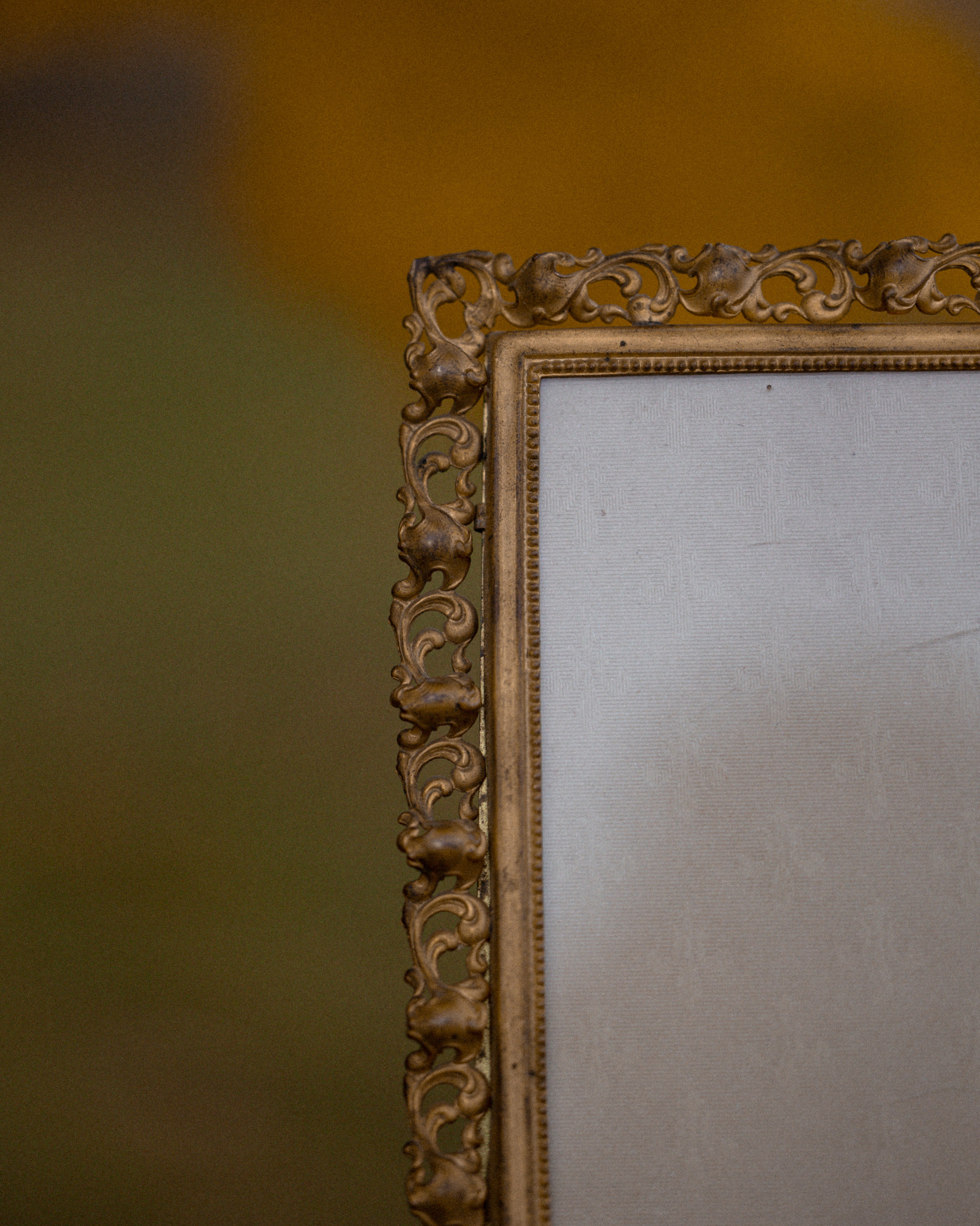 Antique Gilt Metal Frame w/ Fleur De Lis Silk Lining