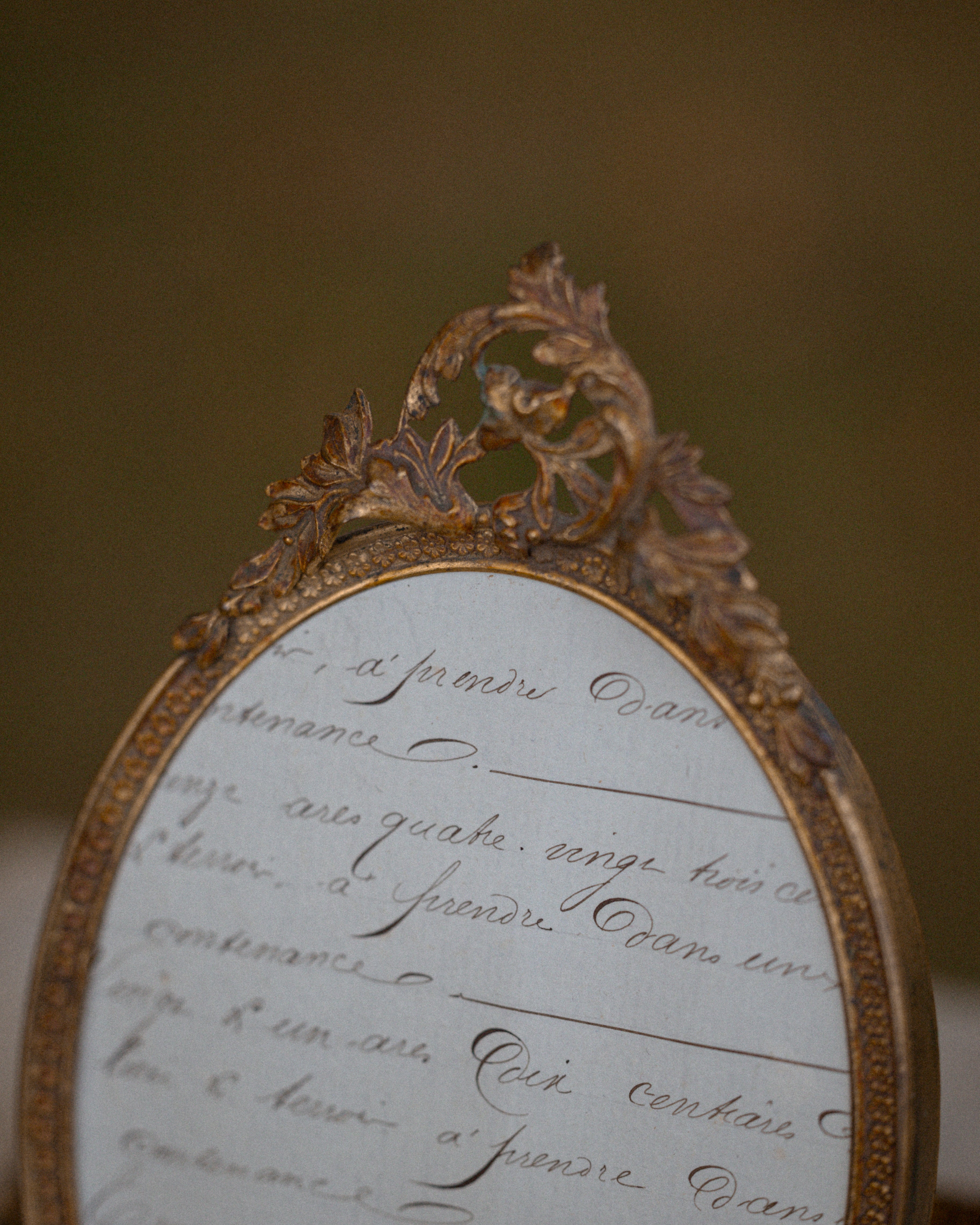 French Gilt Metal Oval Ornate Frame