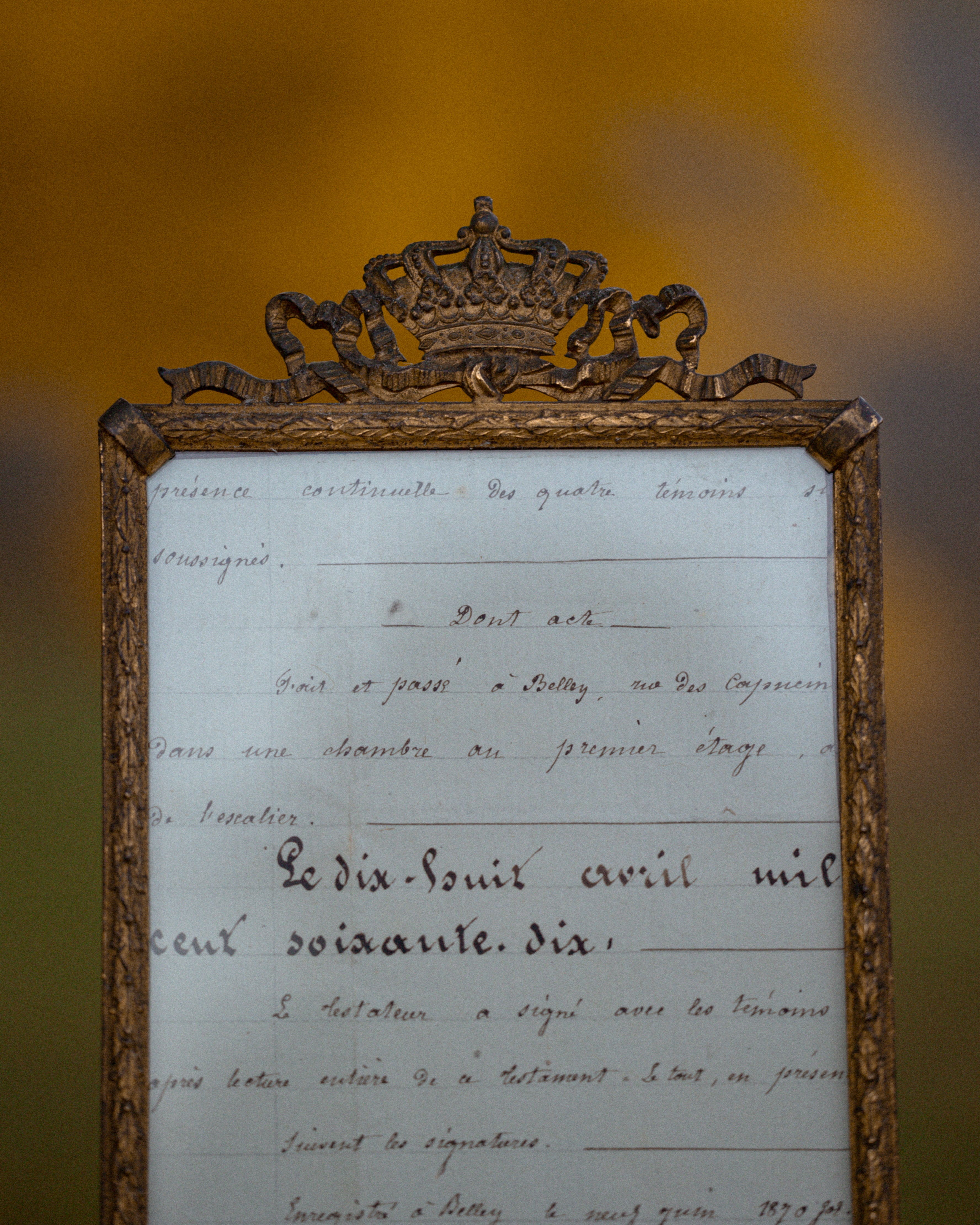 Antique French Crown & Ribbon Motif Photo Frame