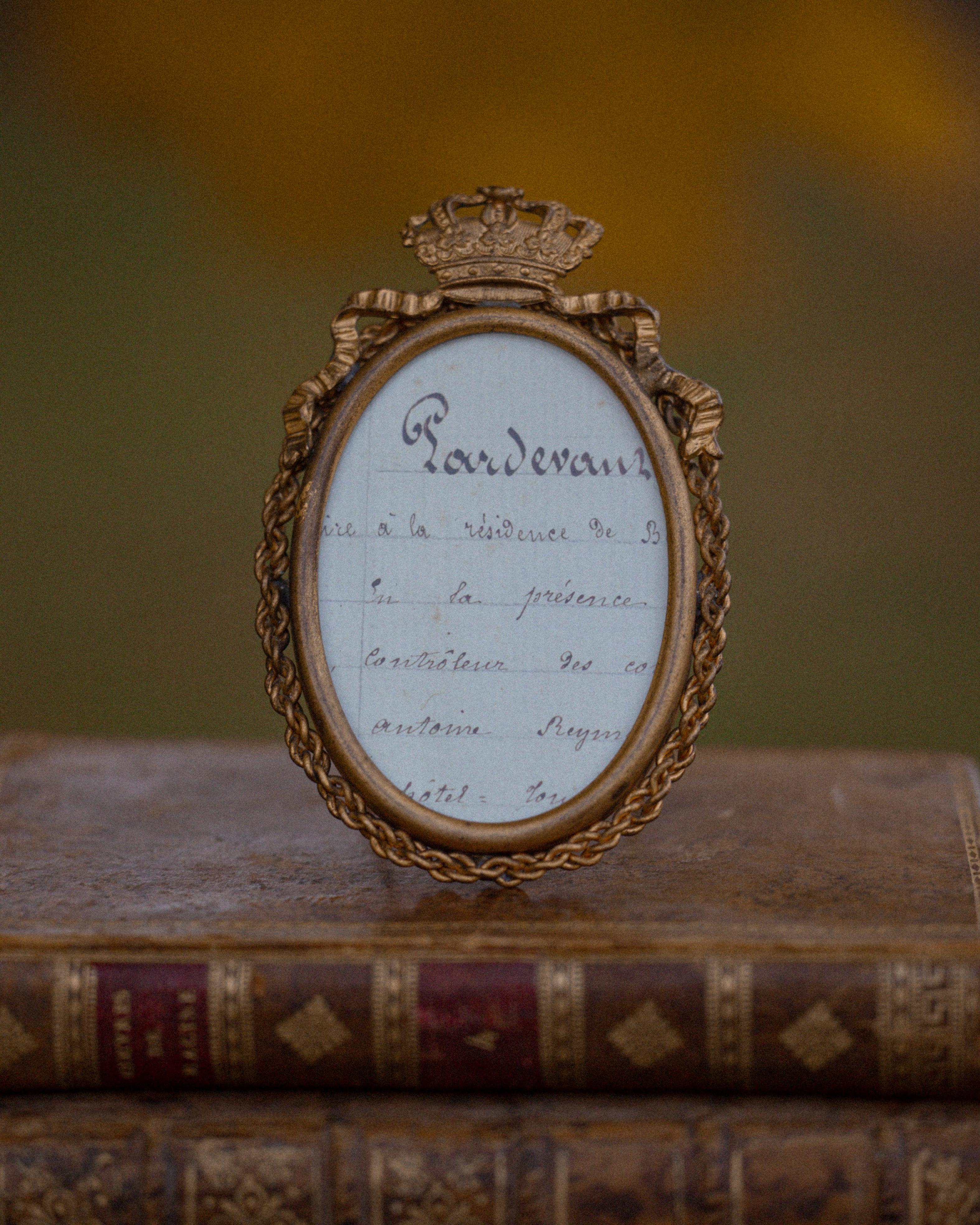 Oval European Photo Frame w/ Crown & Ribbon Motif