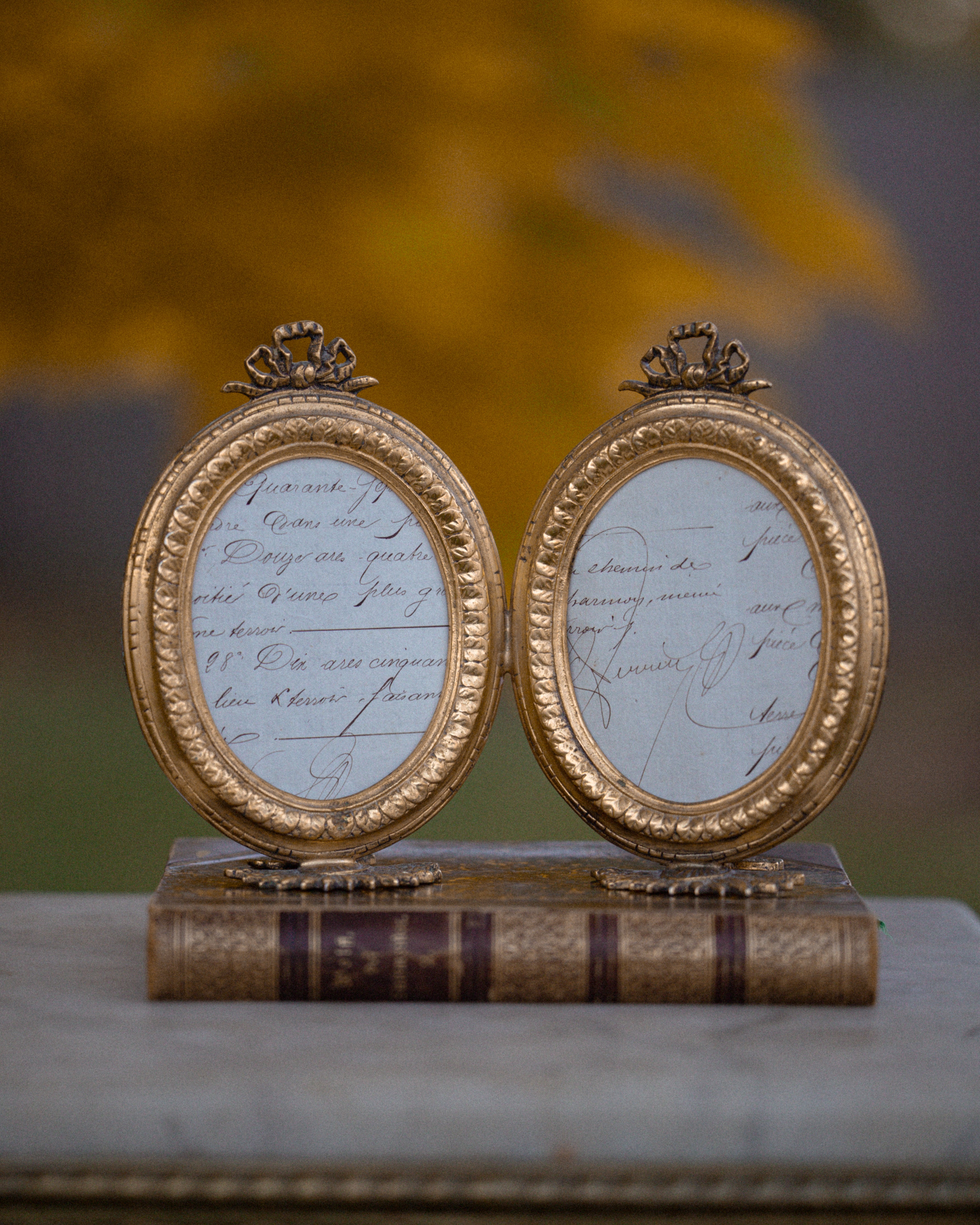 Rare Antique French Brass Double Footed Frame