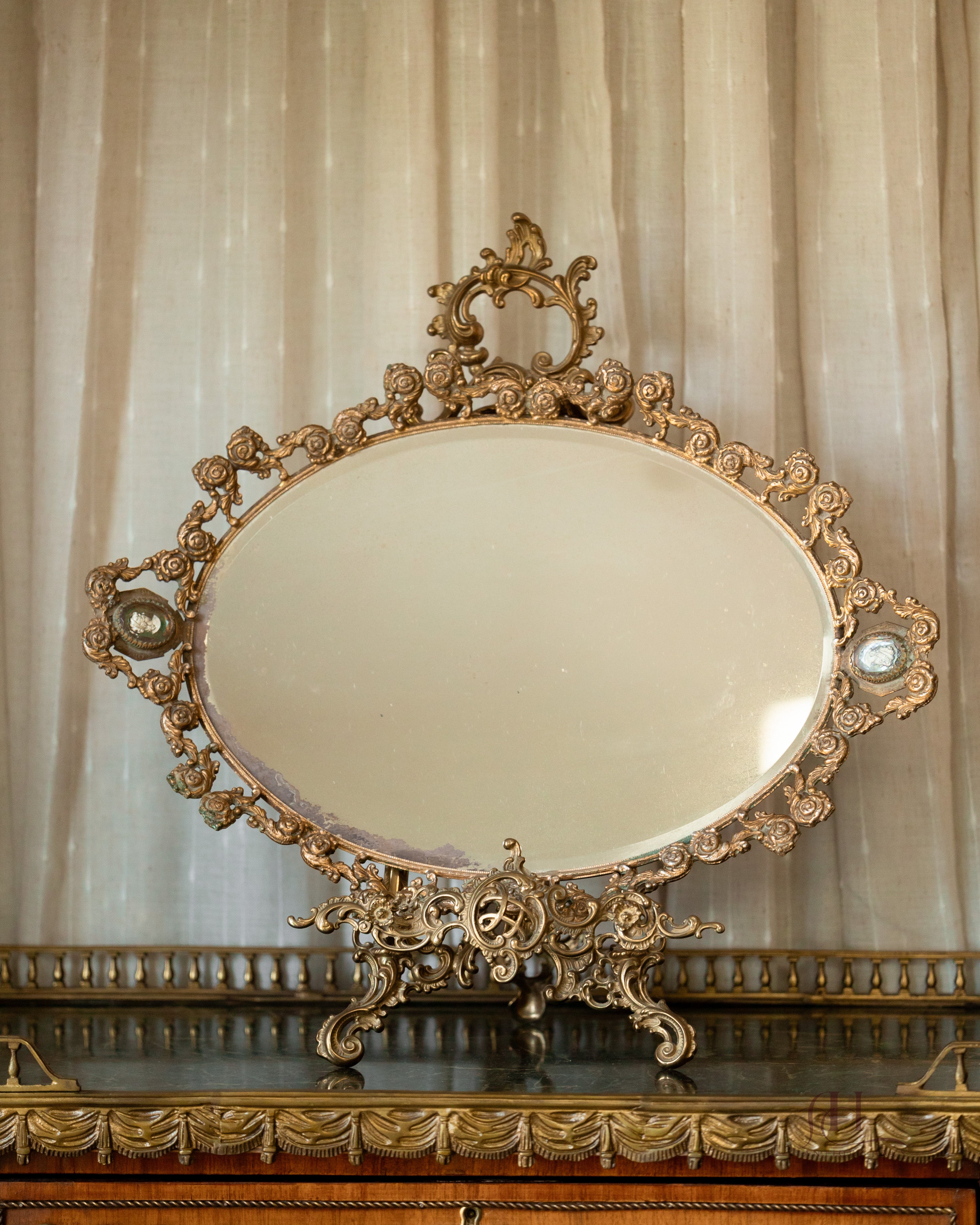 French Rococo Style Vanity Mirror with Intaglio Medallions
