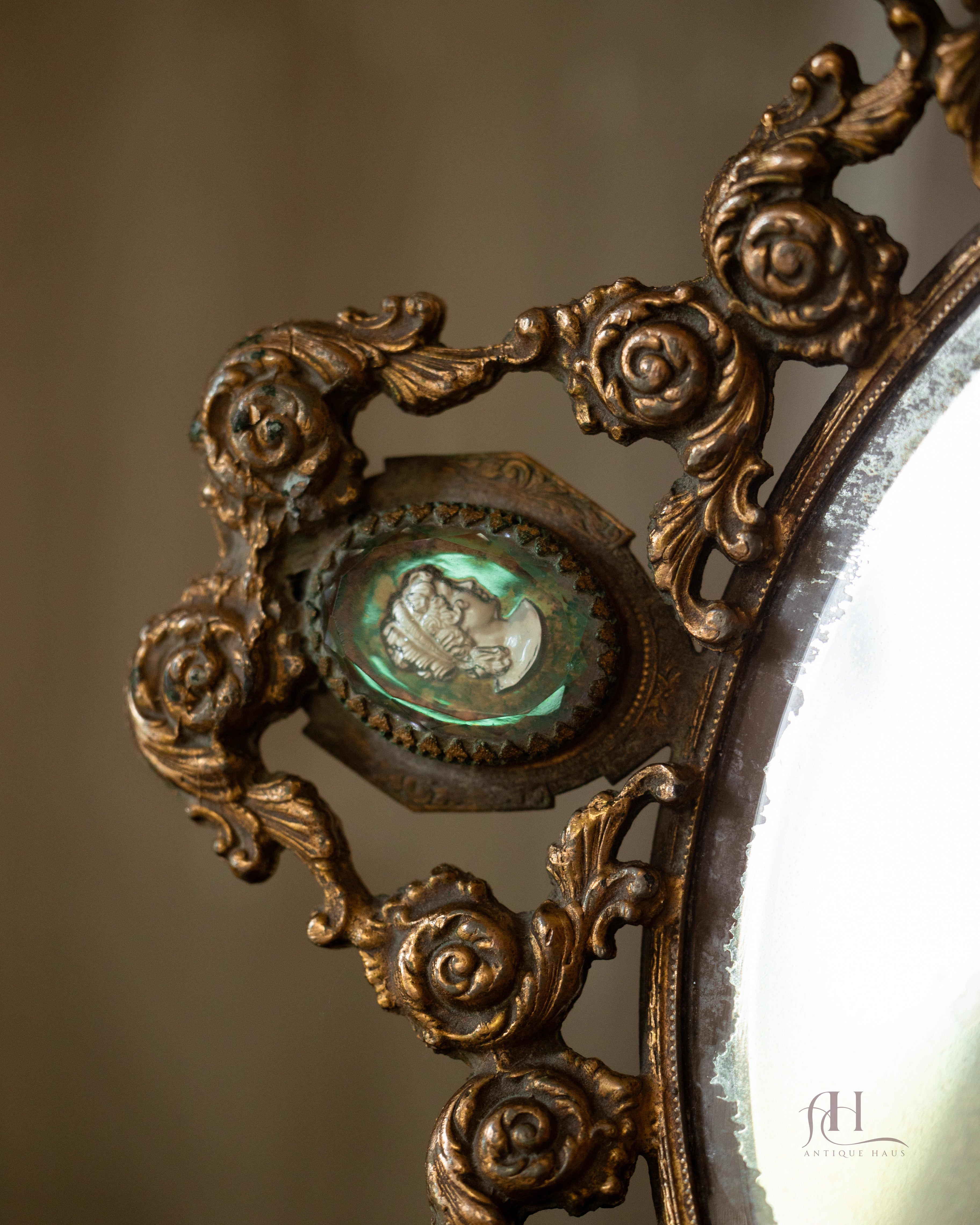 French Rococo Style Vanity Mirror with Intaglio Medallions
