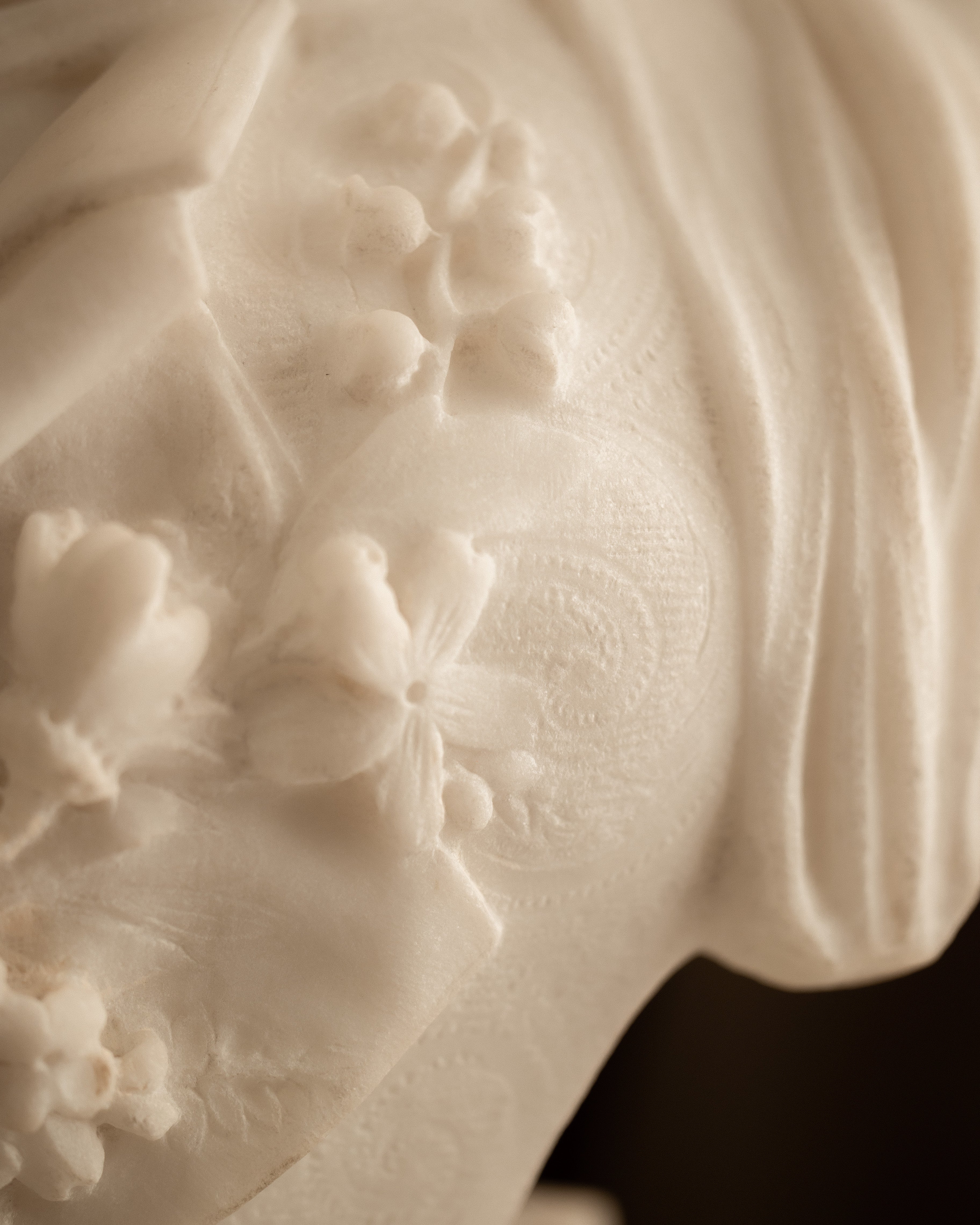 Italian Carrara Marble Bust of a Veiled Woman