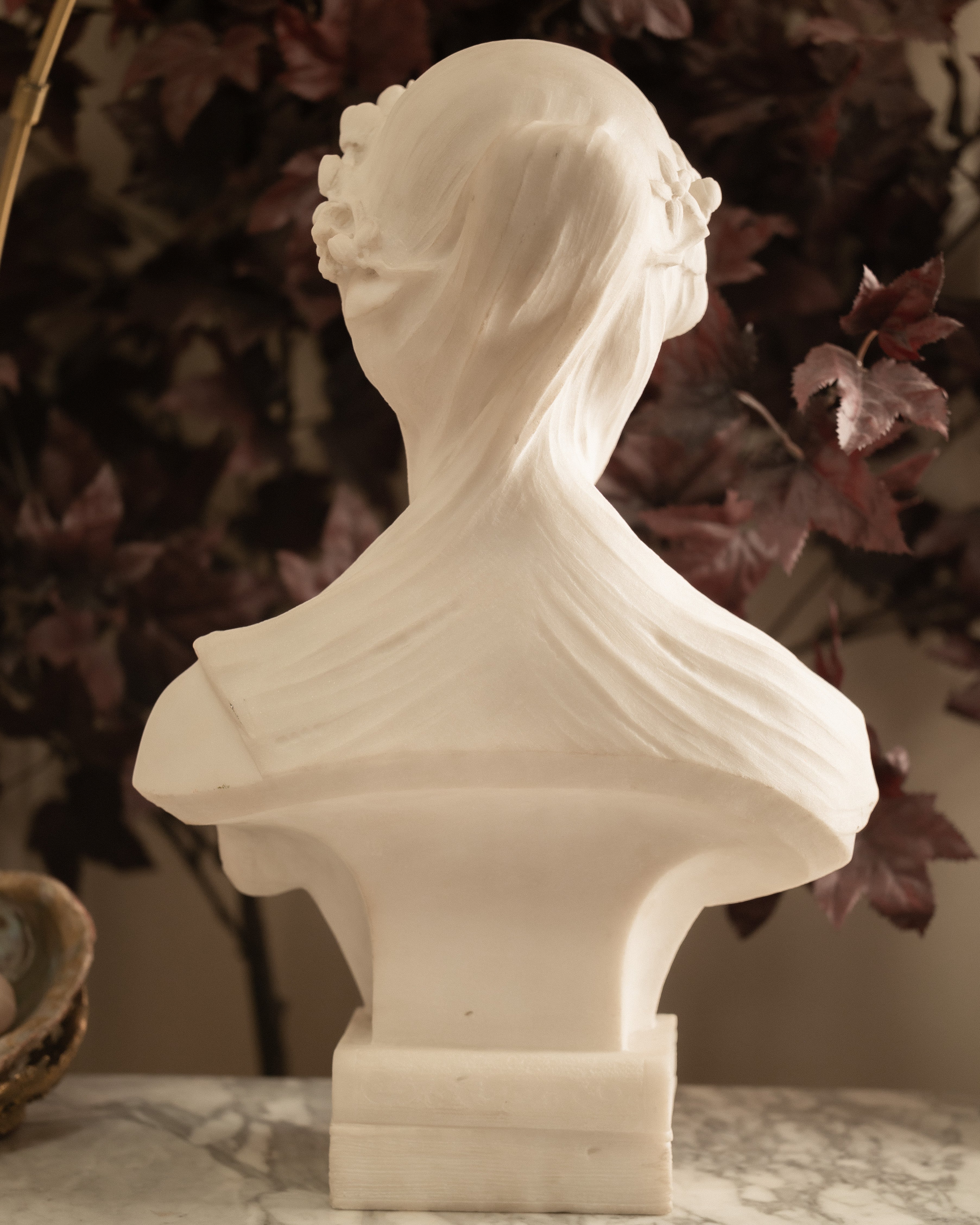 Italian Carrara Marble Bust of a Veiled Woman