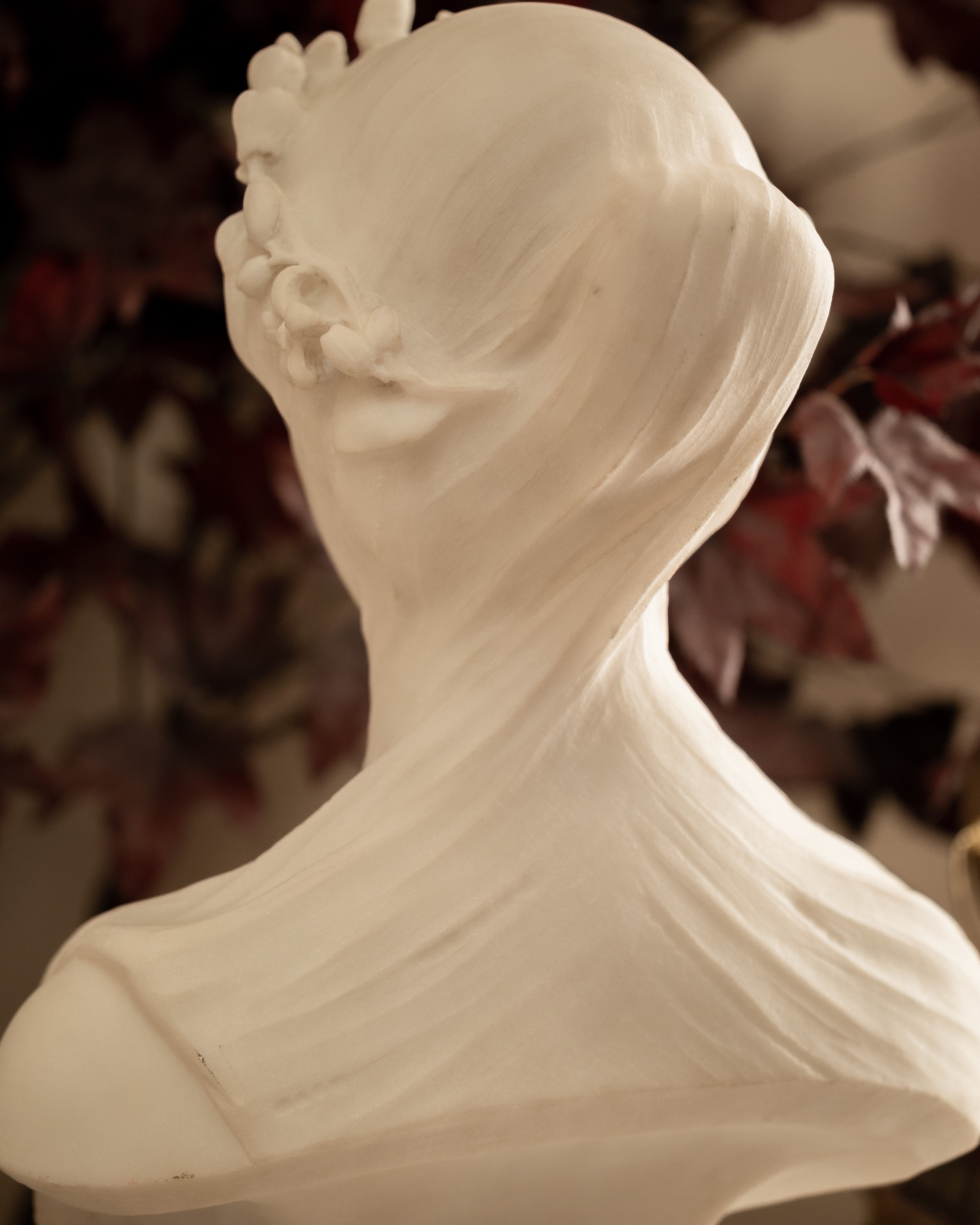 Italian Carrara Marble Bust of a Veiled Woman
