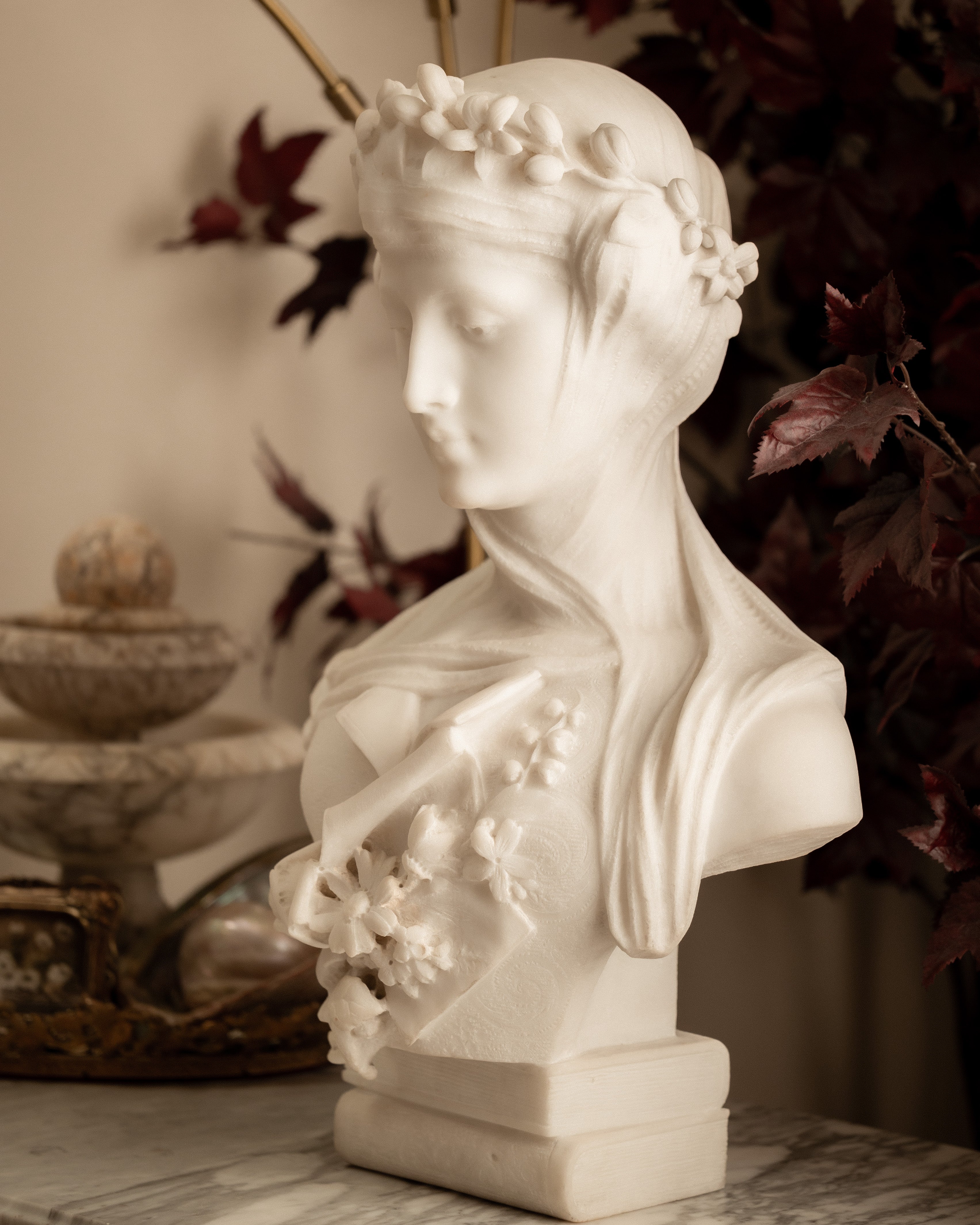 Italian Carrara Marble Bust of a Veiled Woman
