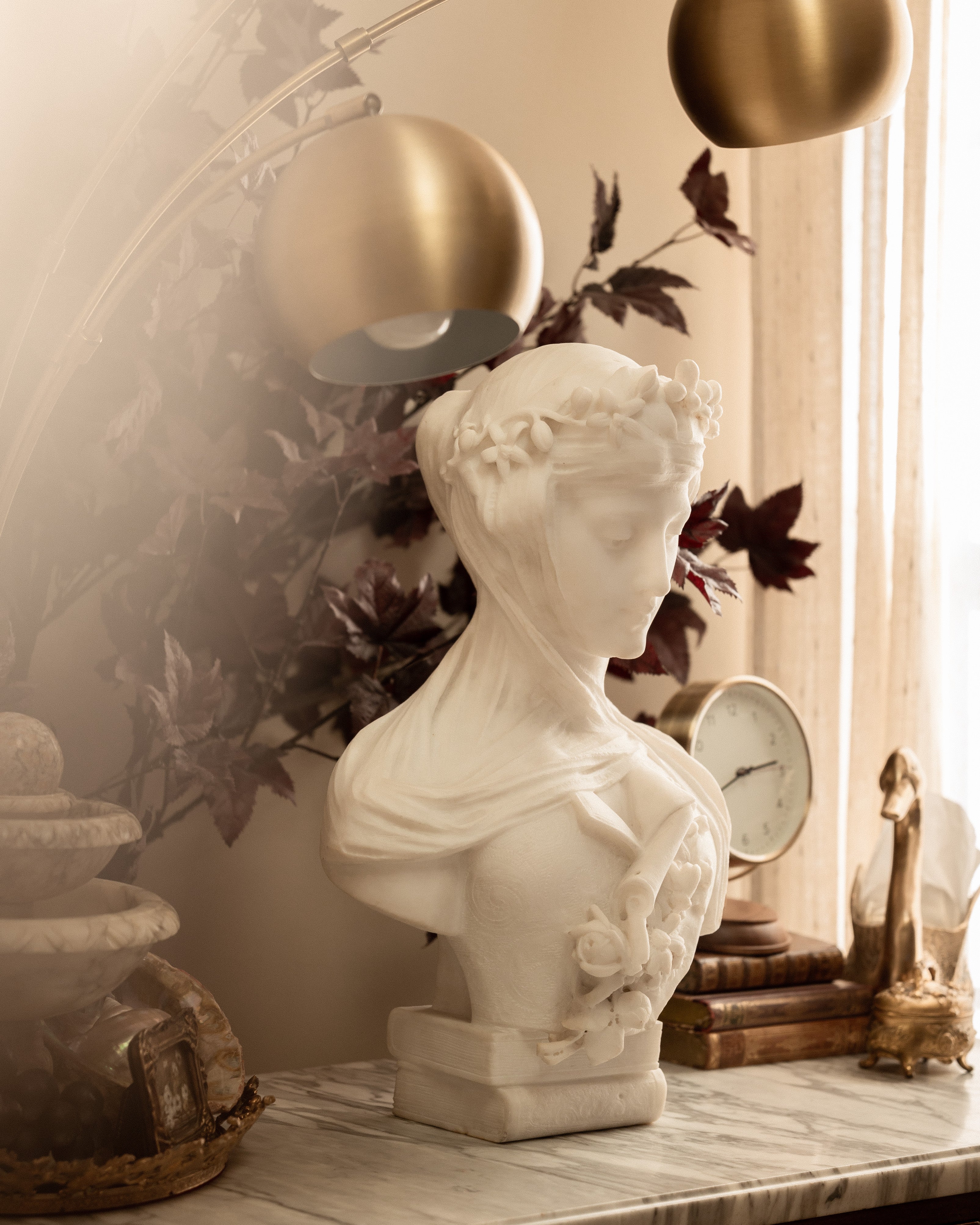 Italian Carrara Marble Bust of a Veiled Woman