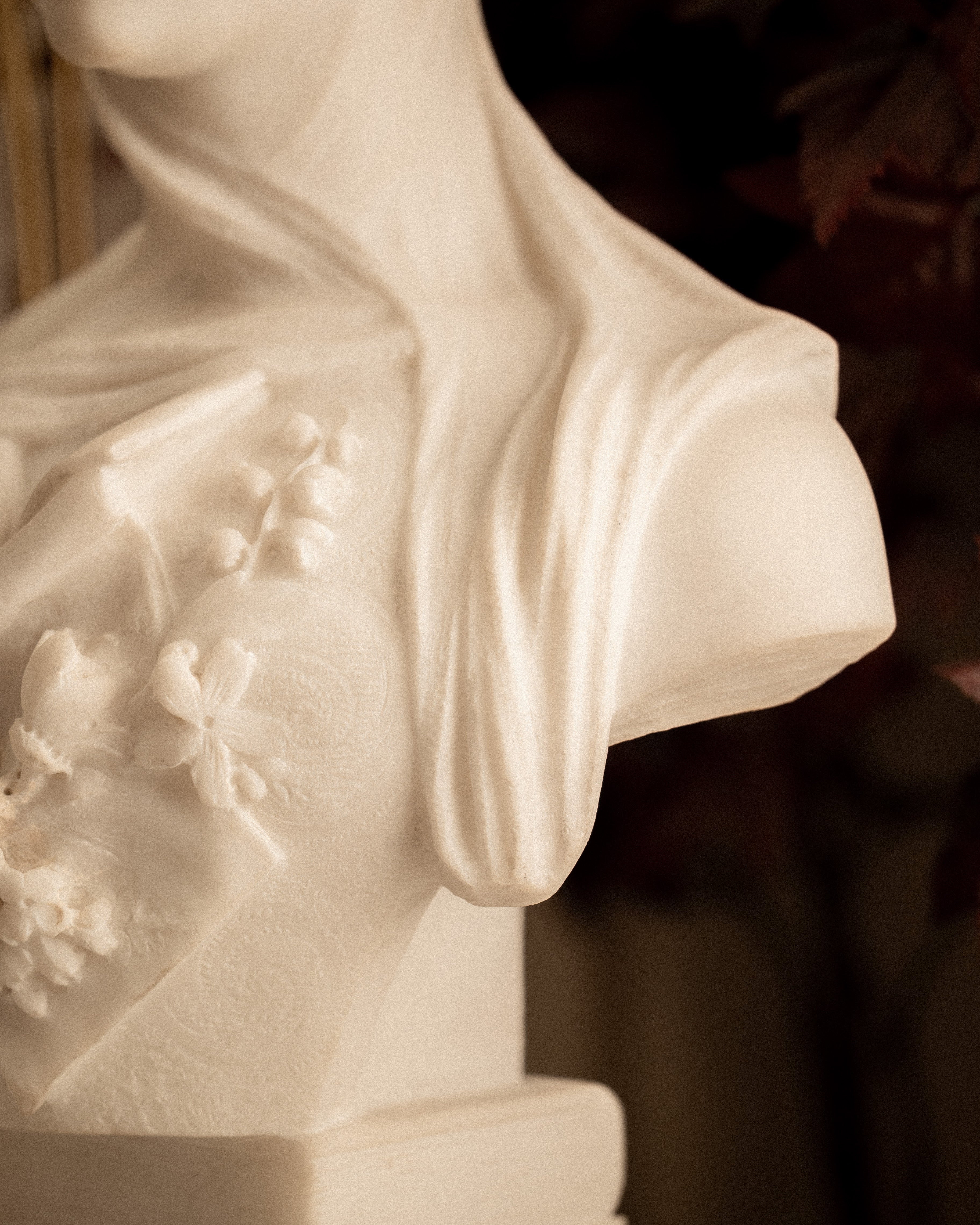 Italian Carrara Marble Bust of a Veiled Woman