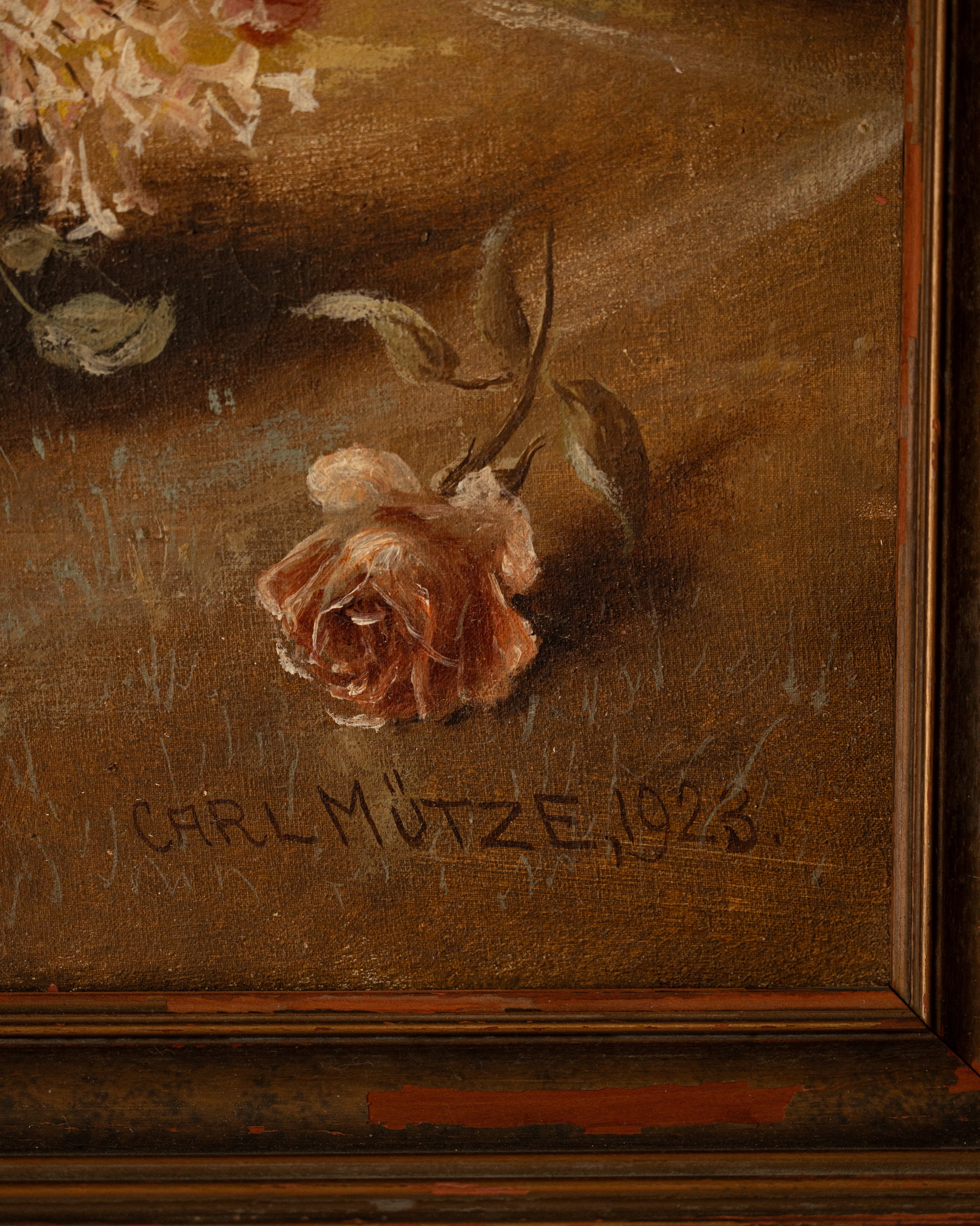 1924 Signed Floral Still Life Painting by Carl Mütze