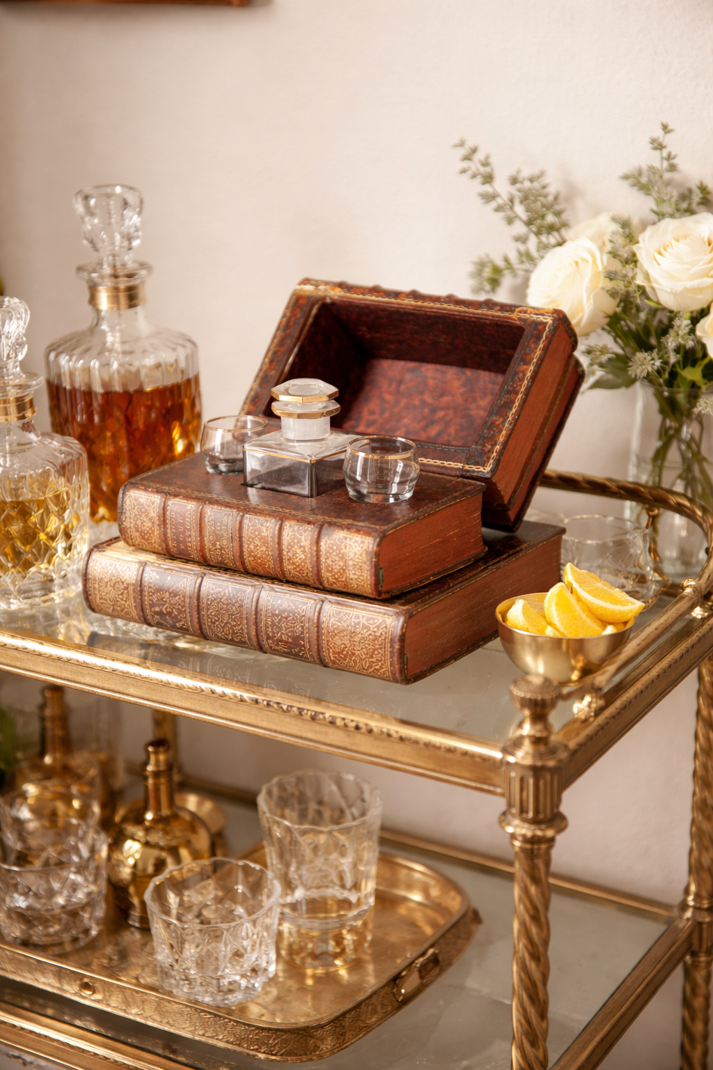 French Faux Book Tantalus w/ Crest