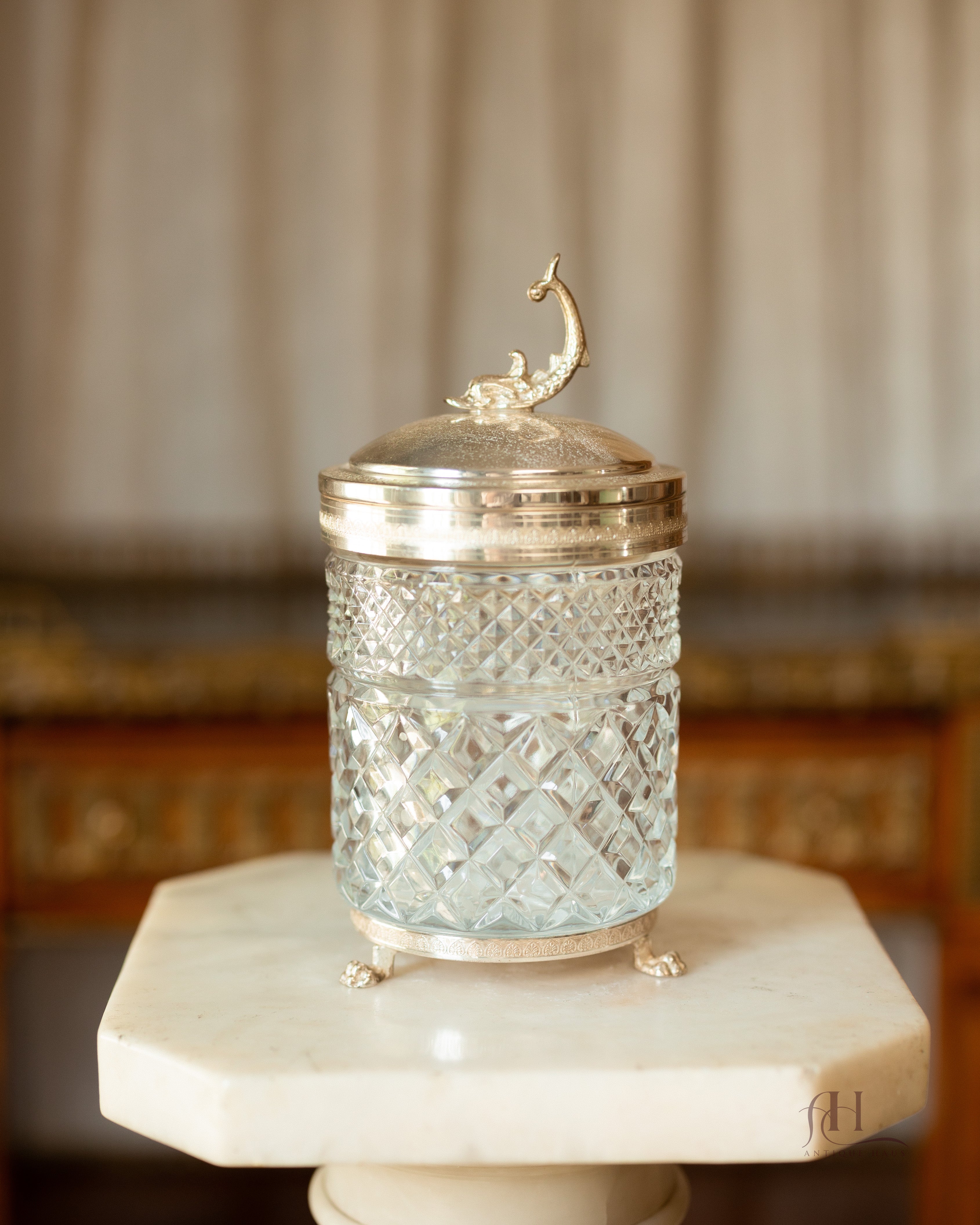 Italian Diamond-Cut Glass Canister with Koi Fish Finial