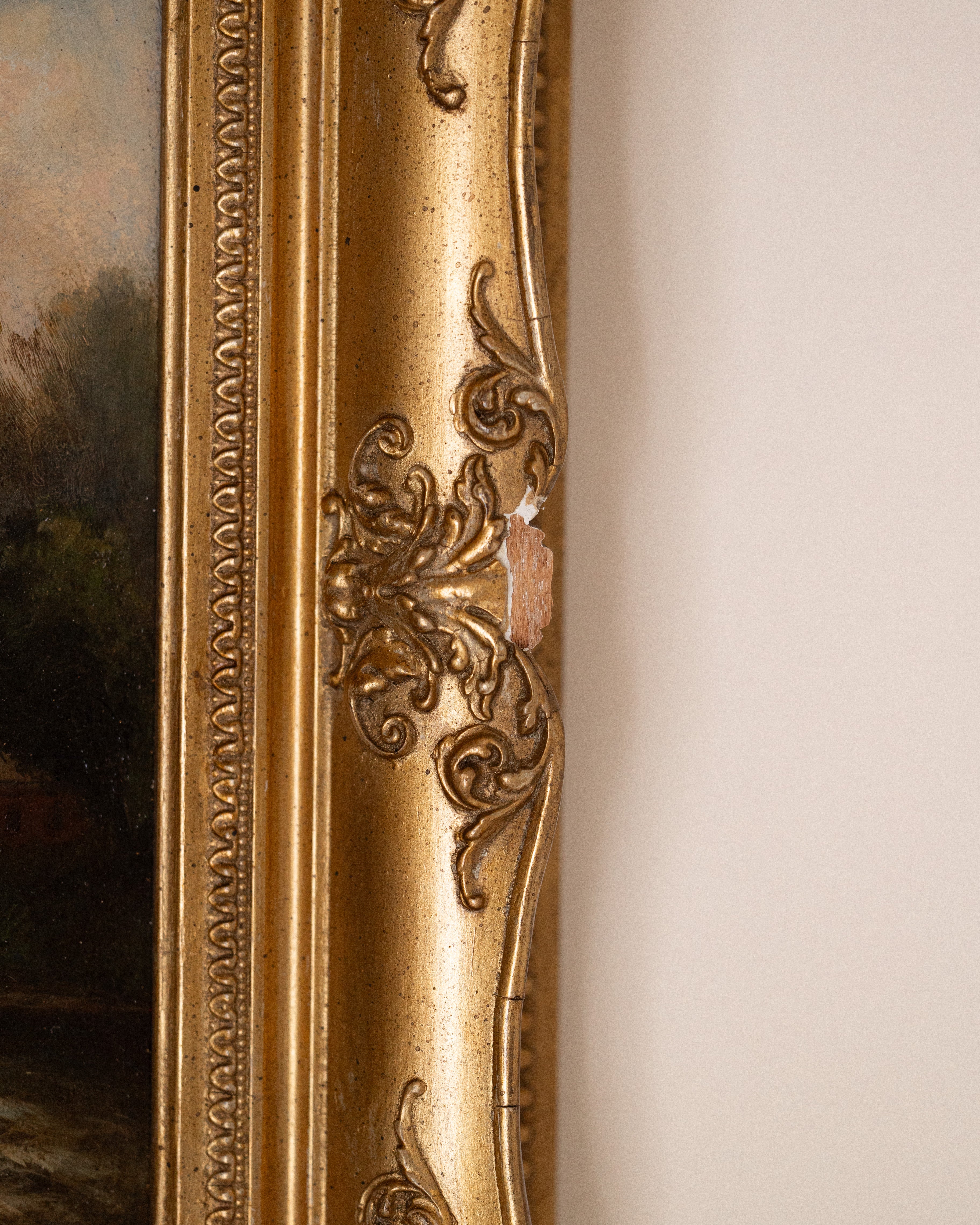 Vintage Landscape Painting in Ornate Giltwood Frame