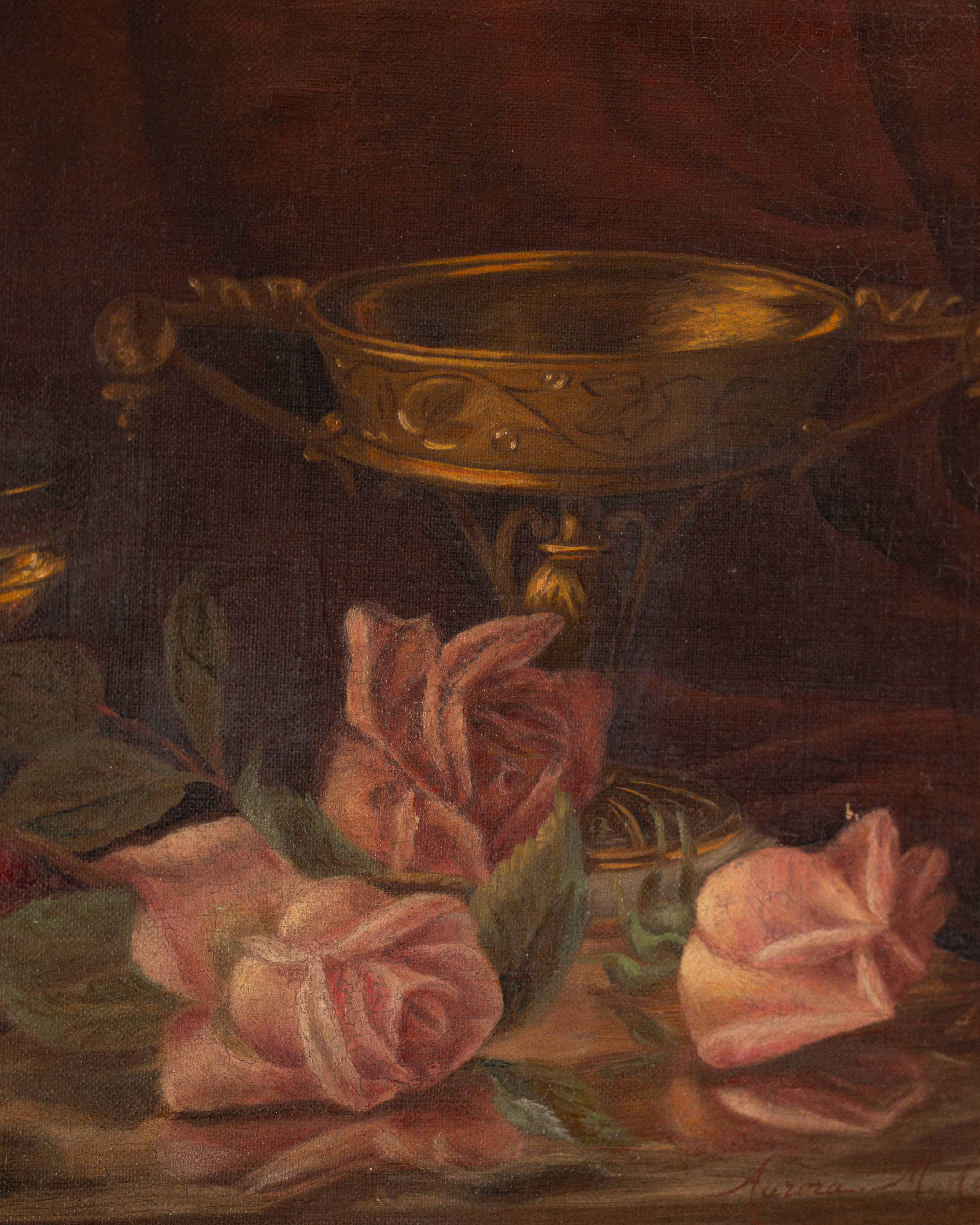 19th Century European Raspberries & Roses Still Life