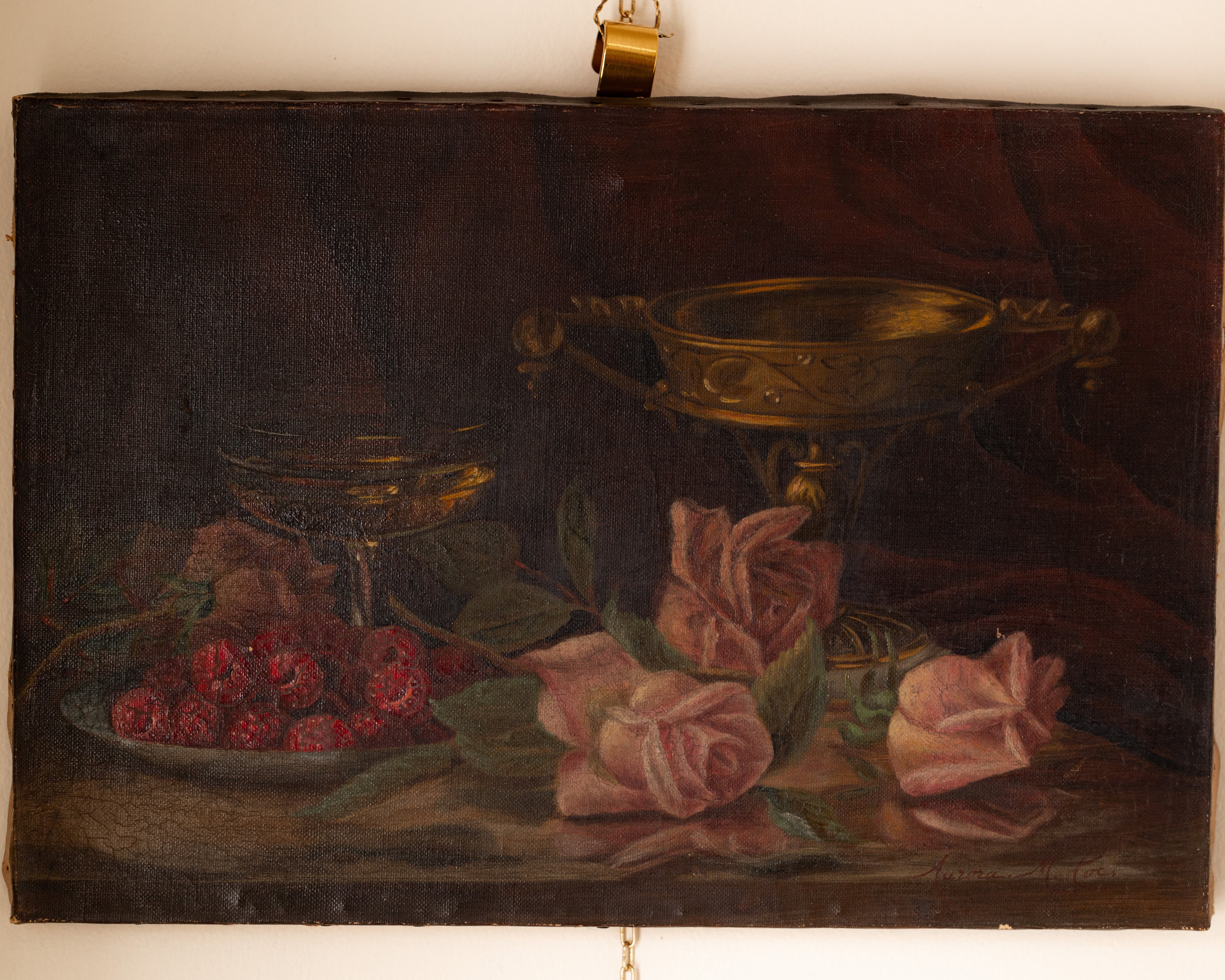 19th Century European Raspberries & Roses Still Life