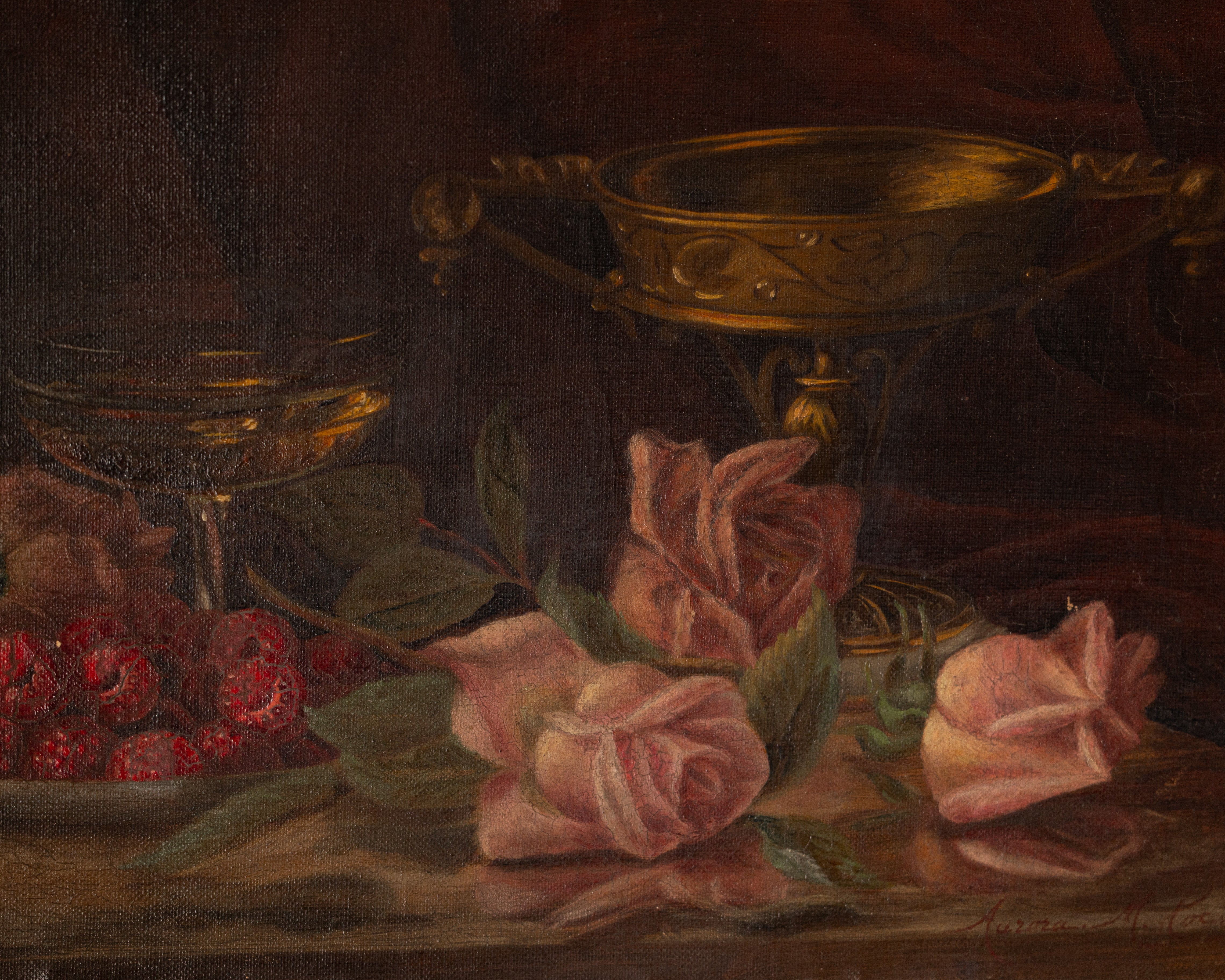 19th Century European Raspberries & Roses Still Life